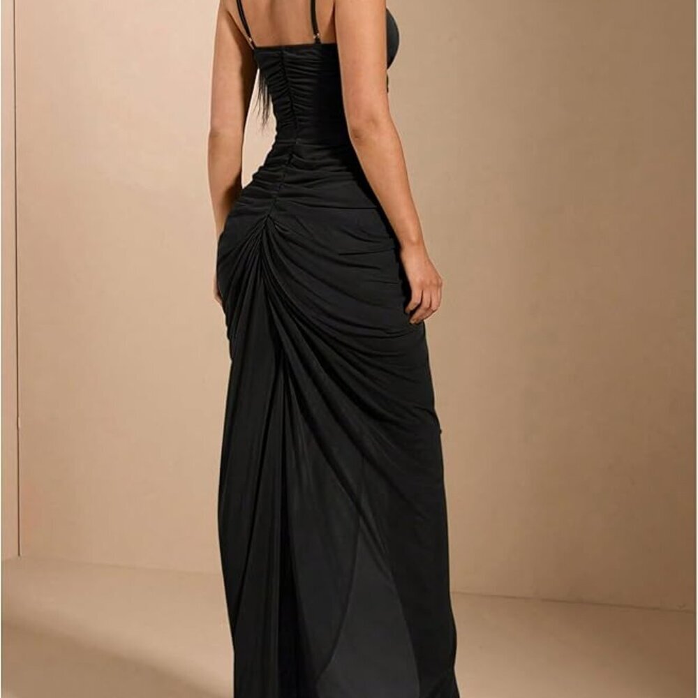 🖤 NWT Black Sweetheart Ruched Maxi Dress – XS - Picture 3 of 5